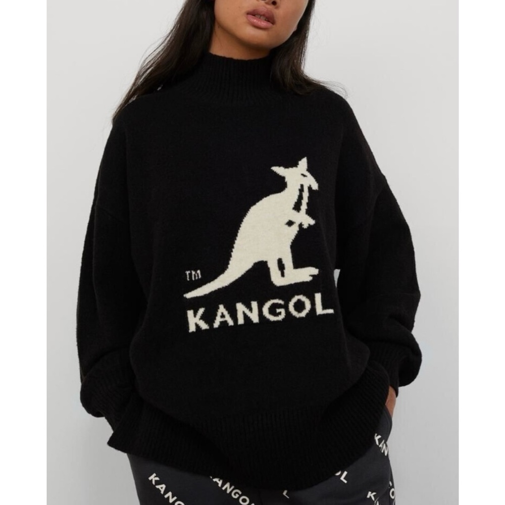 NEW Kangol x H&M Sweater Black Oversized Mock Neck size M